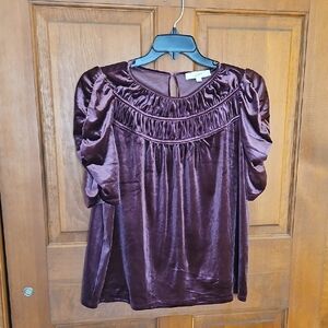 LOFT Purple Puff Sleeve Ruched Blouse